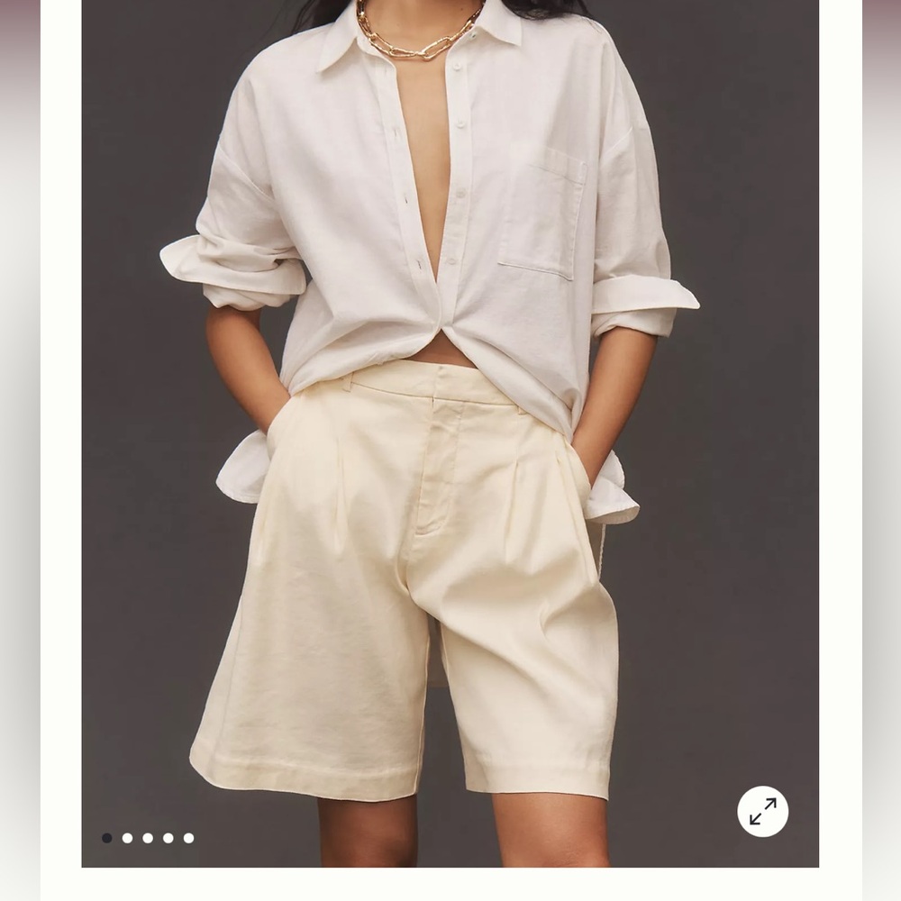 Anthropologie Cream High-Rise Bermuda Shorts